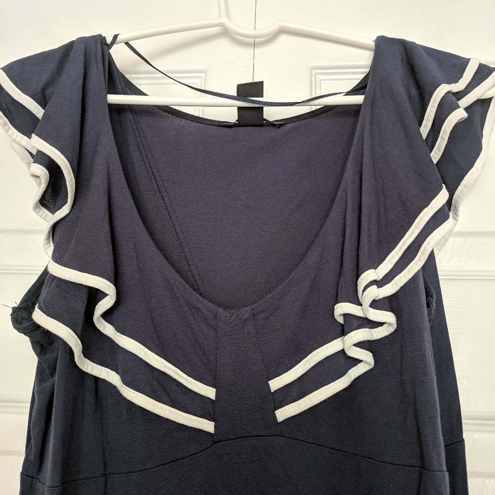 Women's Navy Nautical Ruffle H&M blouse